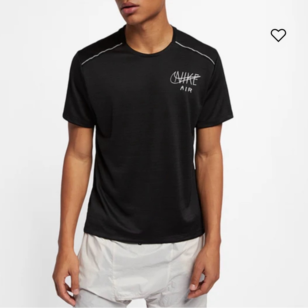 Nike Running Dri-Fit Miler Printing Black Shirt Short-sleeve Men's Large